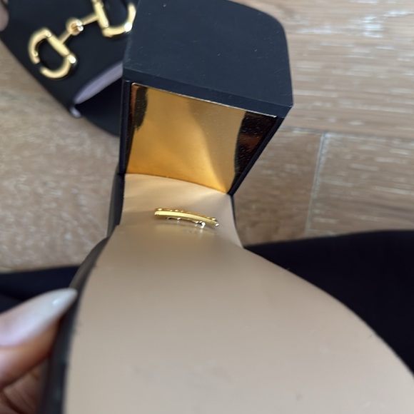 Gucci Black Leather Mules with Gold Accents - Picture 5 of 5